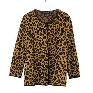 Jones New York Leopard Print Cardigan Sweater Large Animal Print Large